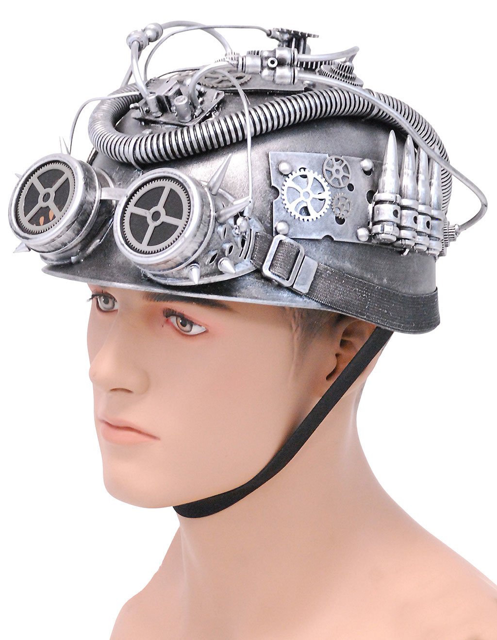 dot steampunk motorcycle helmet Silver Steampunk Helmet w/Goggles & More #H39419XSIL ()