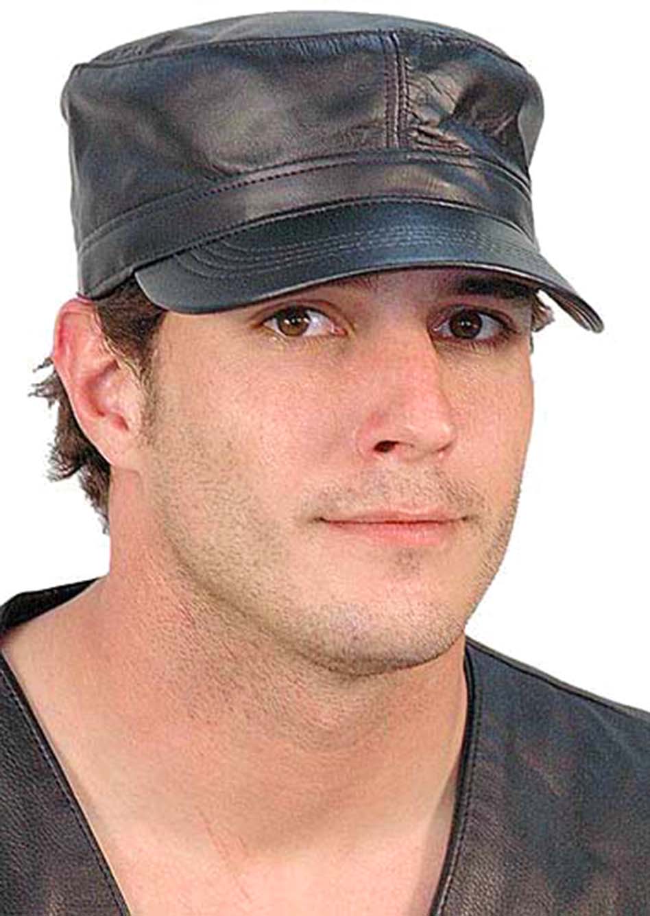 Black Leather Cadet Cap #H650ARMY – Jamin Leather®