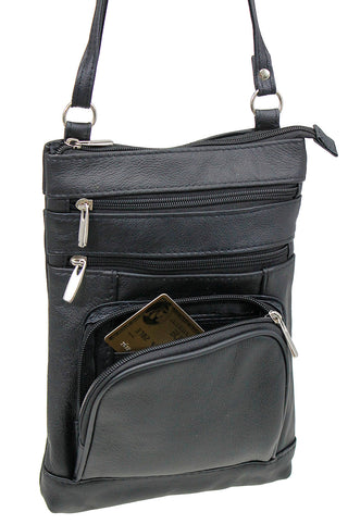 10’’ Large Black Leather Cross Body Bag Purse #P3790XK