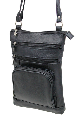 10’’ Large Black Leather Cross Body Bag Purse #P3790XK