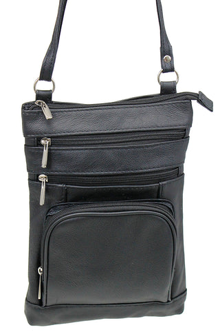 10’’ Large Black Leather Cross Body Bag Purse #P3790XK