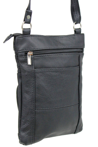 10’’ Large Black Leather Cross Body Bag Purse #P3790XK