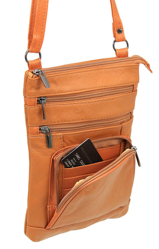 10’’ Large Light Brown Leather Cross Body Bag Purse #P3791XLN