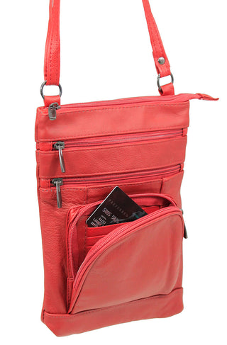 10’’ Large Red Leather Cross Body Bag Purse #P3796XR