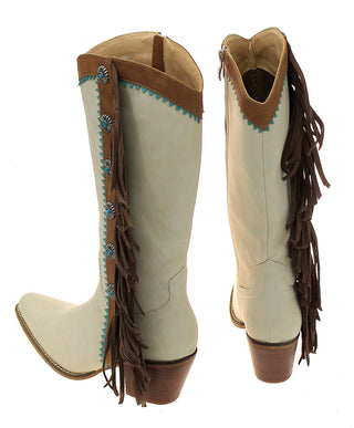14’’ Cream Western Boots with Brown Fringe and Conchos #BLC10FT-GIZ14