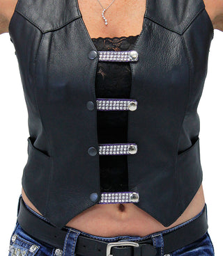 Crystals on Purple Leather Vest Extenders - Set of 4 #VC20255CRPU