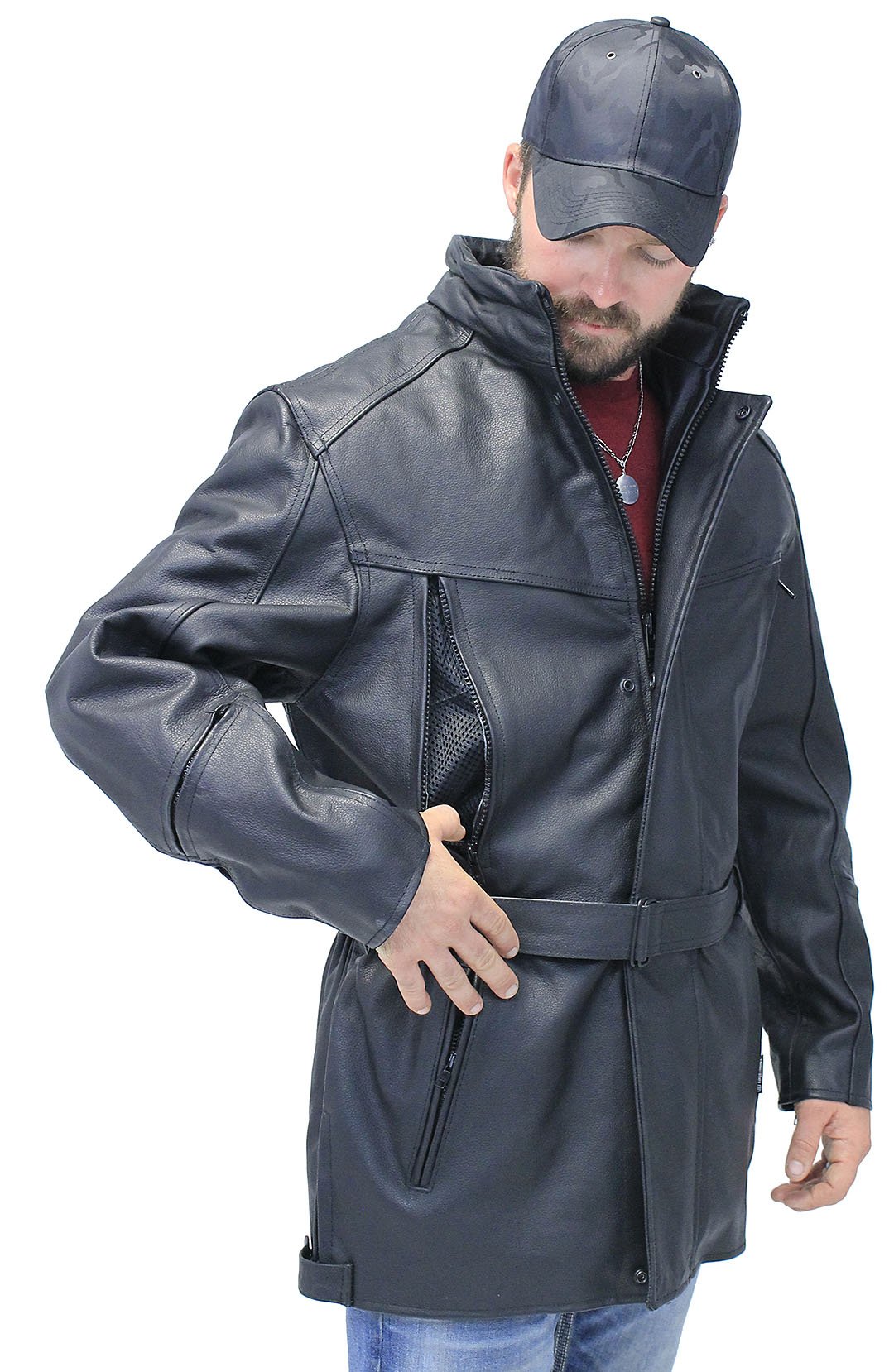 Vented Long Leather Motorcycle Jacket M3020VZ – Jamin Leather®