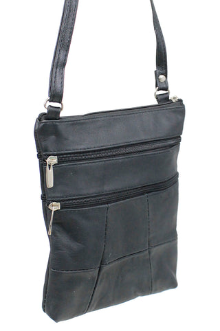 5 Pocket Black Leather Cross Body Bag #P30030K
