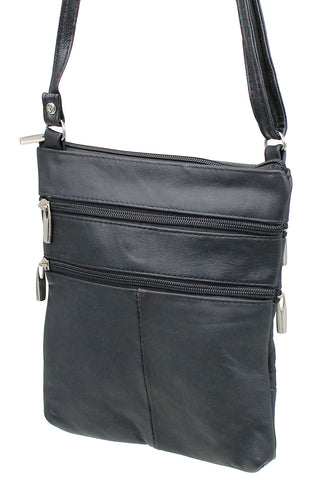 5 Pocket Black Leather Cross Body Bag #P30030K