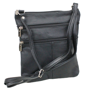 5 Pocket Black Leather Cross Body Bag #P30030K