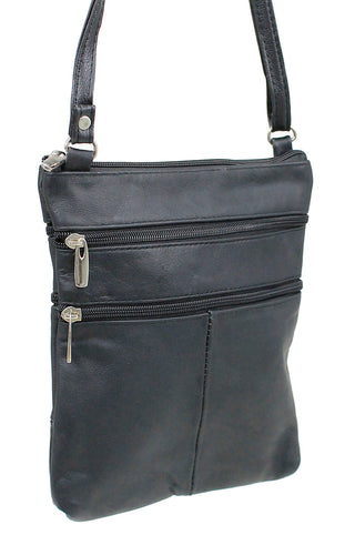 5 Pocket Black Leather Cross Body Bag #P30030K