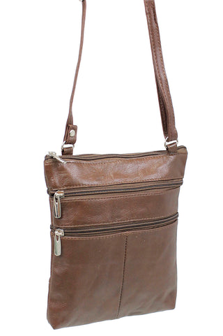 5 Pocket Brown Leather Cross Body Bag #P30031N