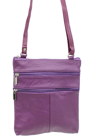 5 Pocket Purple Leather Cross Body Bag #P30034PU