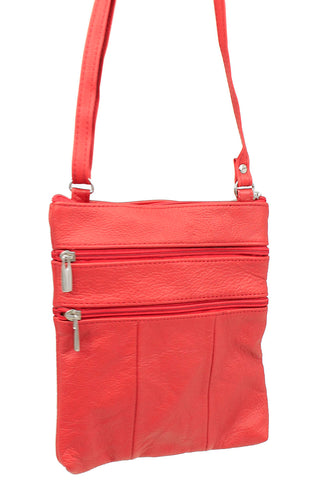5 Pocket Red Leather Cross Body Bag #P30036R