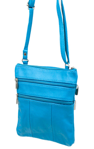 5 Pocket Turquoise Leather Cross Body Bag #P30039TQ