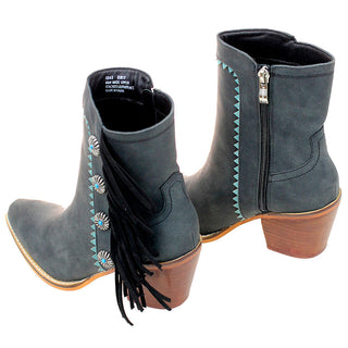 6’’ Charcoal Western Ankle Boots with Black Fringe & Conchos #BLC10FK-GIZ6