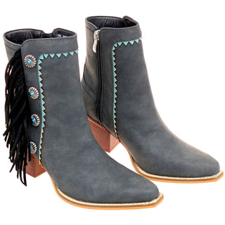 6’’ Charcoal Western Ankle Boots with Black Fringe & Conchos #BLC10FK-GIZ6