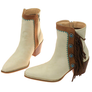 6’’ Cream Western Ankle Boots with Brown Fringe & Conchos #BLC10FT-GIZ6