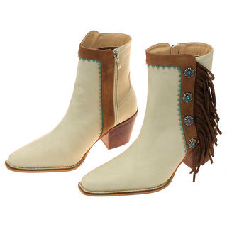 6’’ Cream Western Ankle Boots with Brown Fringe & Conchos #BLC10FT-GIZ6