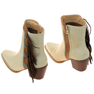 6’’ Cream Western Ankle Boots with Brown Fringe & Conchos #BLC10FT-GIZ6