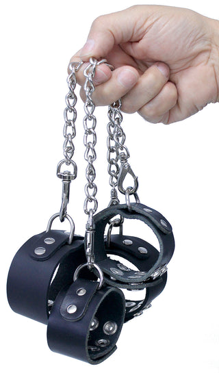 6 PC Leather Wristlet Cuffs and Chains Set #D506SET