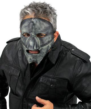 Hand Rubbed Distressed Gray Leather Mask #A2713GY