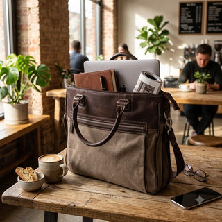 Bellino Autumn Slim Expandable Leather and Canvas Briefcase #BC438N