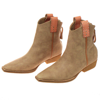 Tan Ankle Boots w/Natural Finger Pulls & Back Zipper #BL01FREERCOG