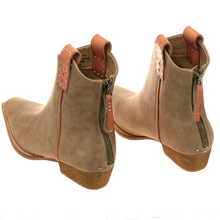 Tan Ankle Boots w/Natural Finger Pulls & Back Zipper #BL01FREERCOG