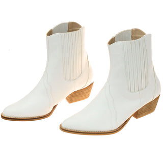 White Ladies Ankle Boots w/1.5" Cowboy Heel #BL01HUDAW