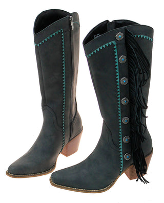 Charcoal Black Fringe and Concho Western Boots #BL10FK14-GIZ