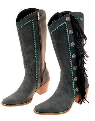Charcoal Black Fringe and Concho Western Boots #BL10FK14-GIZ