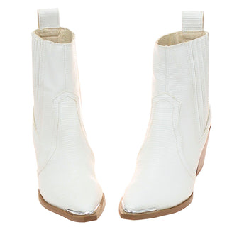 White Ladies Ankle Boots with Lizard Embossing #BLC04WHT-ELEANOR