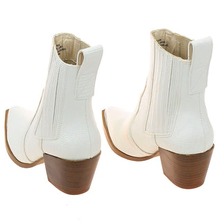 White Ladies Ankle Boots with Lizard Embossing #BLC04WHT-ELEANOR