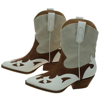 Brown Tri-tone Overlay Short Cowgirl Boots #BLC10-SANYA