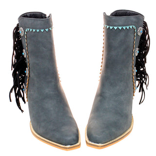 6" Charcoal Western Ankle Boots with Black Fringe & Conchos #BLC10FK-GIZ6