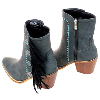 6" Charcoal Western Ankle Boots with Black Fringe & Conchos #BLC10FK-GIZ6