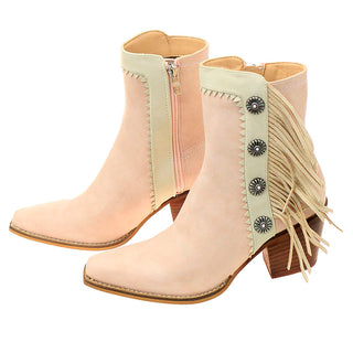 6" Light Pink Western Ankle Boots with Fringe & Conchos #BLC10FPI-GIZ6