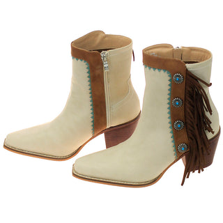 6" Cream Western Ankle Boots with Brown Fringe & Conchos #BLC10FT-GIZ6
