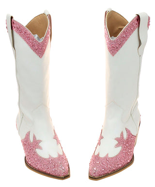 Pink Rhinestones on White Cowgirl Boots #BLC10WPI-ZANDAYA