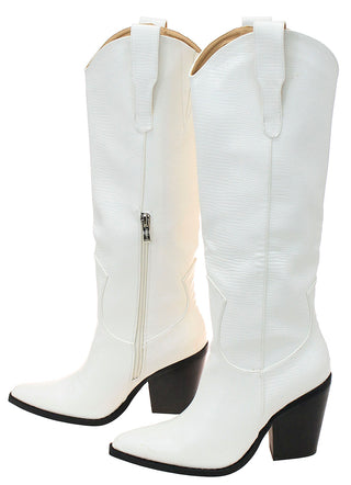 White 16" Ladies Lizard Embossed Knee High Boots #BLC750ZW-MILES16