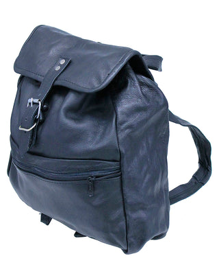 Black Leather Backpack Purse with Buckle Flap #BP1304K