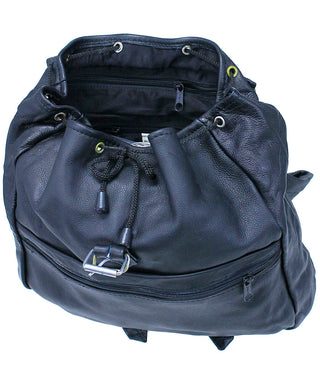 Black Leather Backpack Purse with Buckle Flap #BP1304K