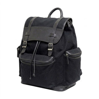Bellino Drake Large Black Canvas and Leather Backpack with Drawstring #BP402K