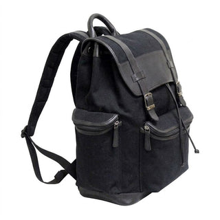 Bellino Drake Large Black Canvas and Leather Backpack with Drawstring #BP402K
