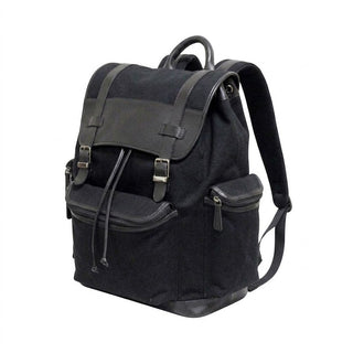Bellino Drake Large Black Canvas and Leather Backpack with Drawstring #BP402K