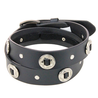 Large Western Concho Premium Veg-Tan Black Leather Belt #BT5882C