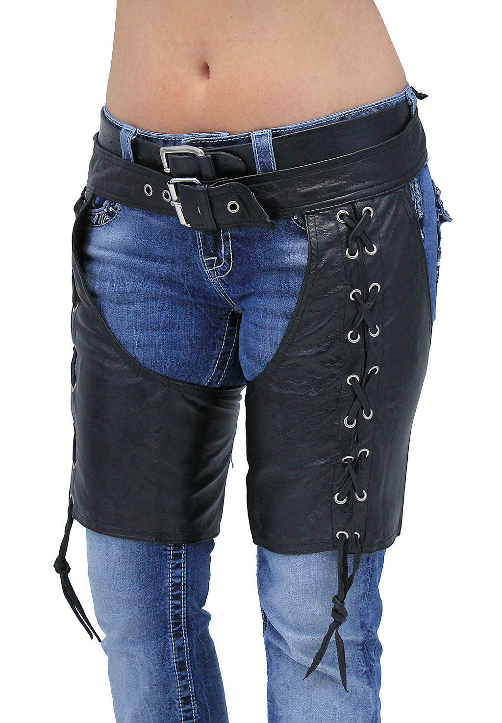 Side Lace Leather Half Chaps #C3231LLK ()