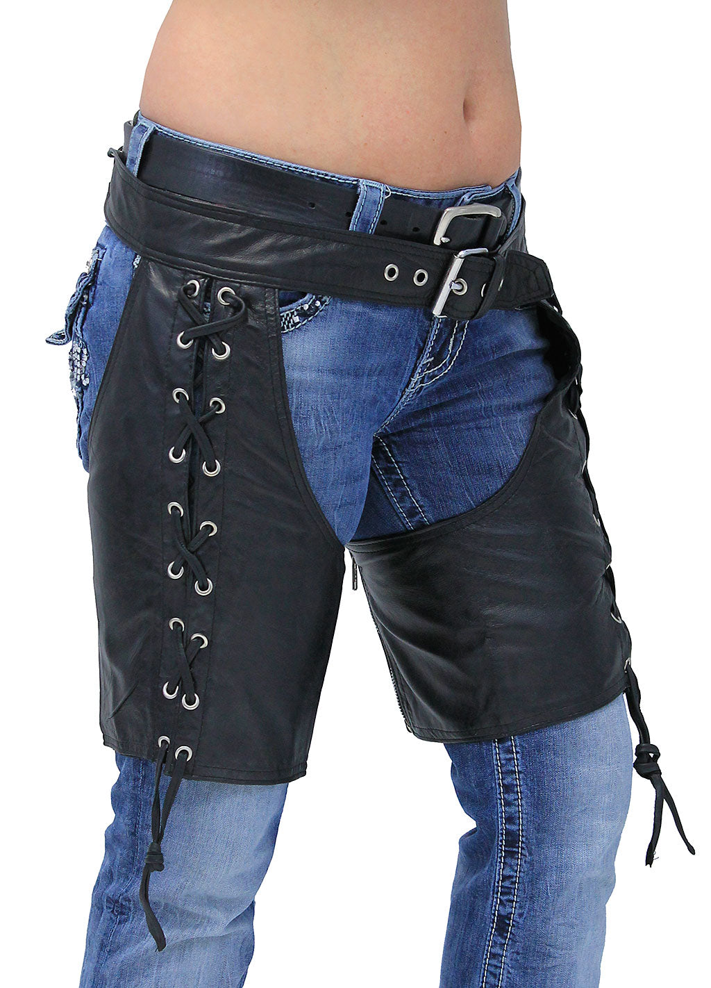 Side Lace Leather Half Chaps #C3231LLK ()