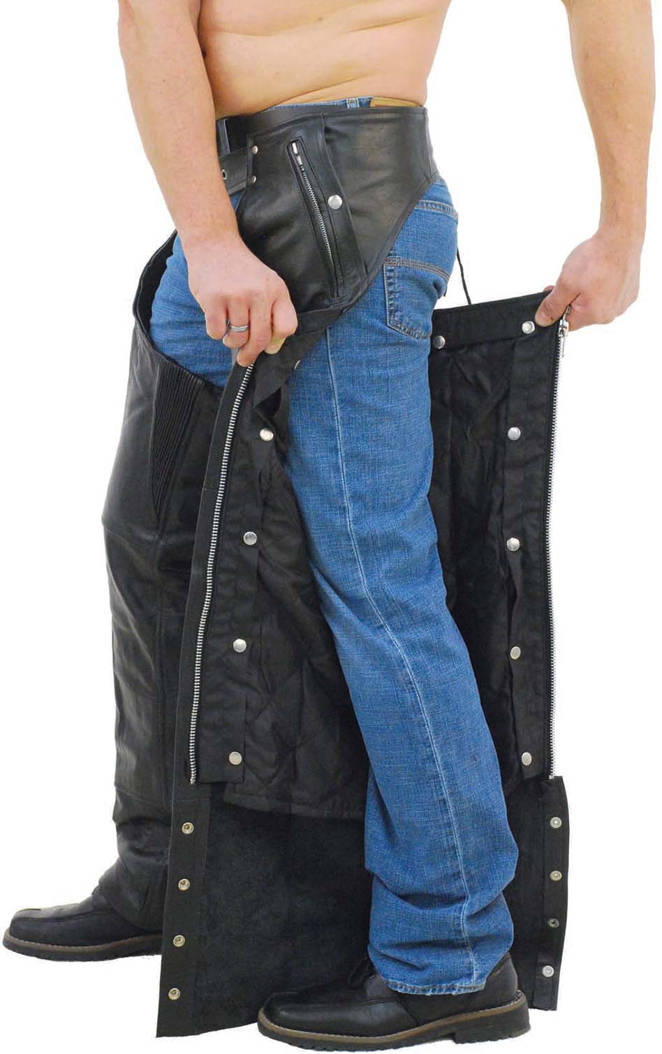 Pocket Motorcycle Chaps w/Snap Out Quilted Lining Special